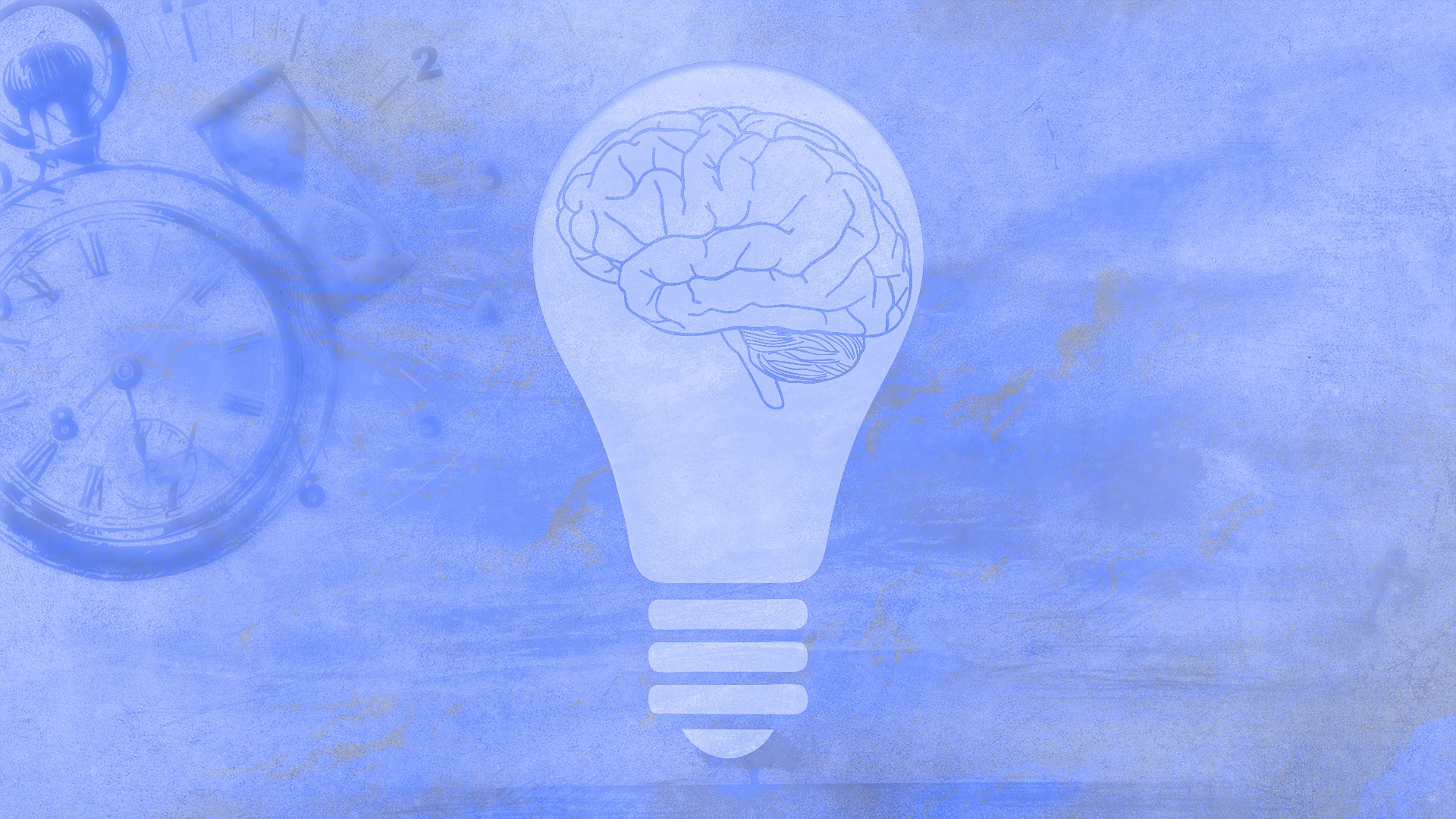 a blue background with an image of a brain inside a lightbulb