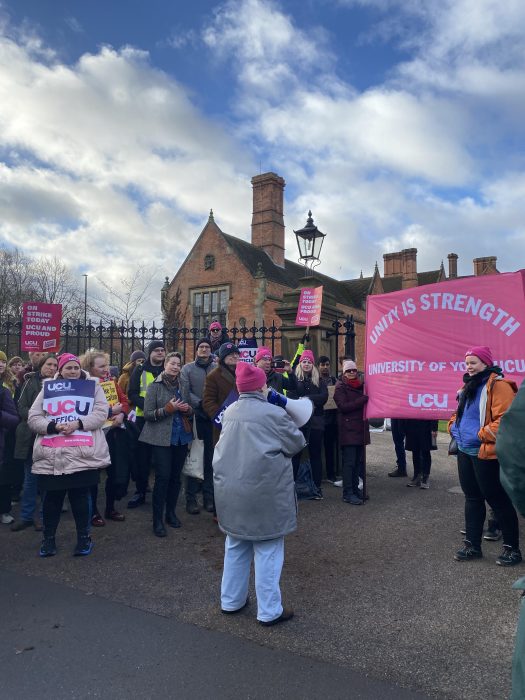 protesters outside Heslington Hall