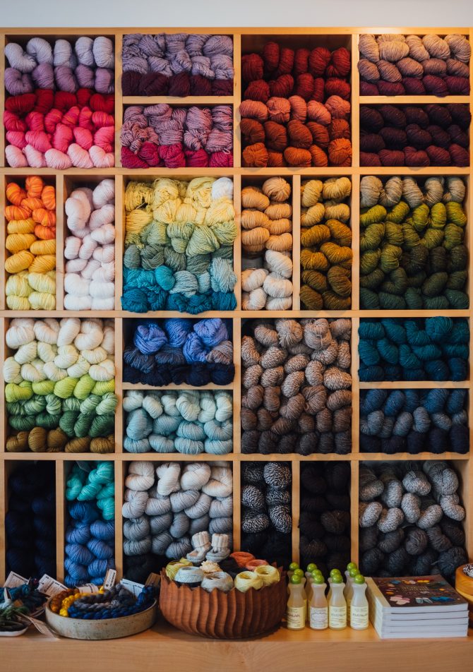 Stacks of colourful yarn