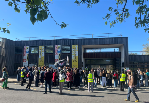 protestors outside the university of york student union building