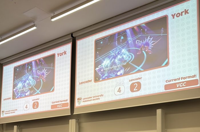 Two screens showing the final video game match between York and Lancaster.